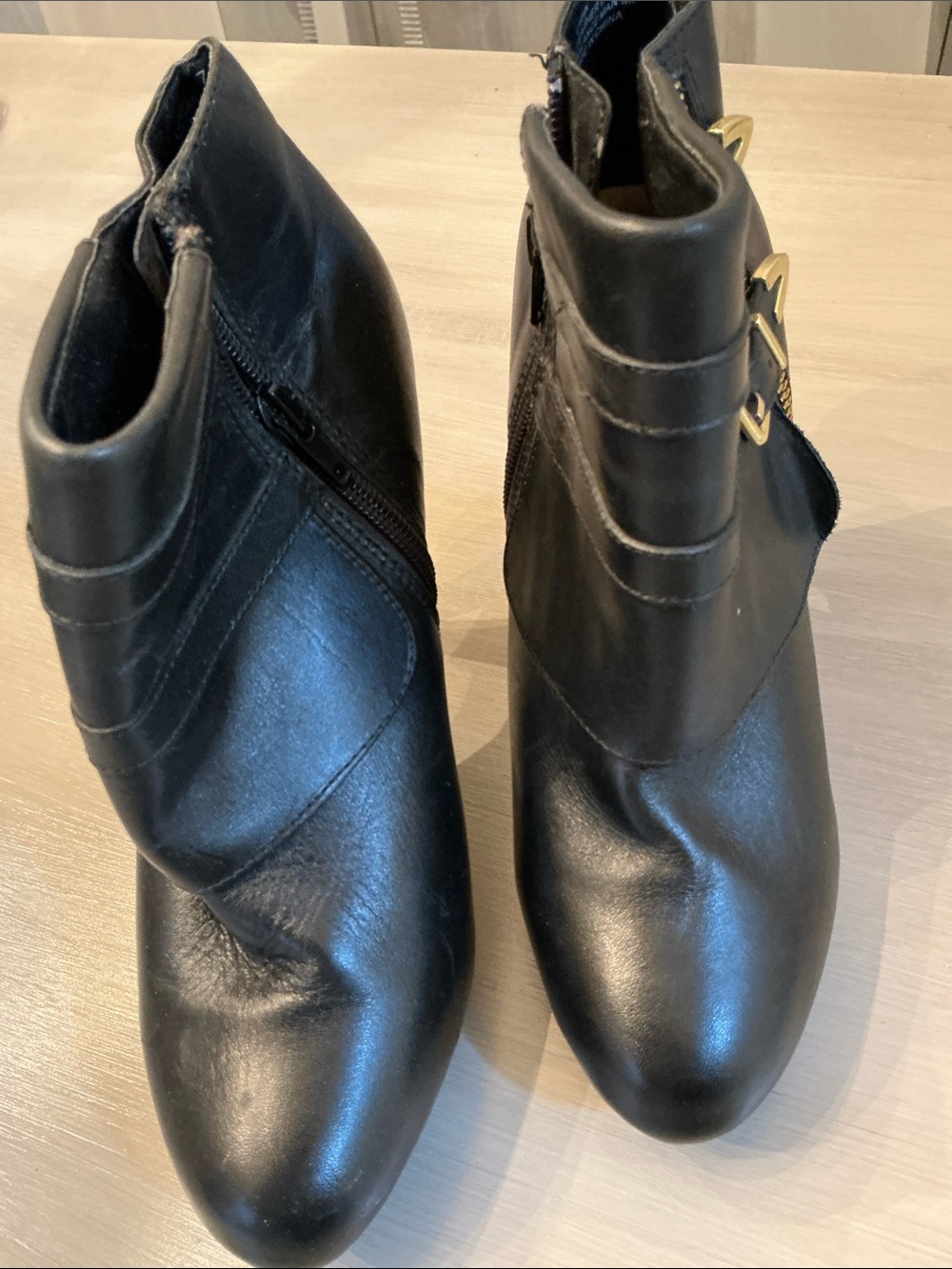 Women’s Black Leather Ankle Boots with Side Zip